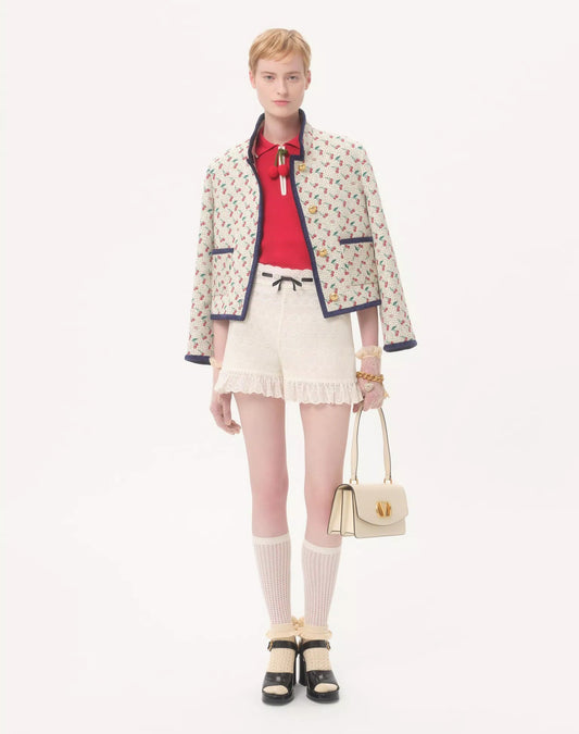 Padded Caban With Cherryfic Print Jacquard