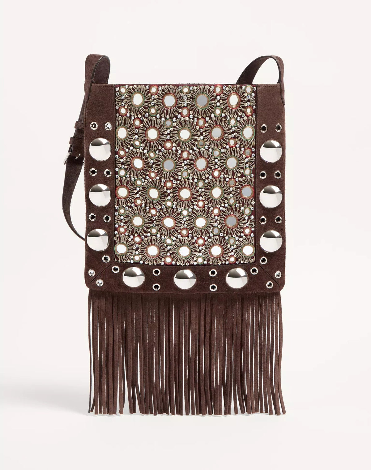 Valentino Garavani Nellcôte Embroidered Shoulder Bag With Fringes