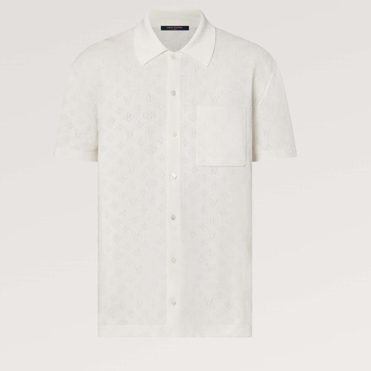 Monogram Pointelle Cotton Short-Sleeved Shirt