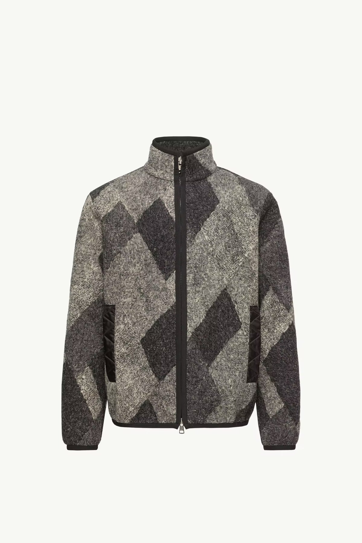 Diamond Pattern Wool Blend Zip-Up Cardigan