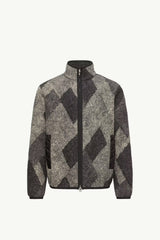 Diamond Pattern Wool Blend Zip-Up Cardigan