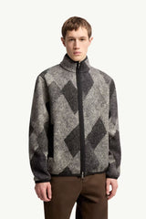 Diamond Pattern Wool Blend Zip-Up Cardigan