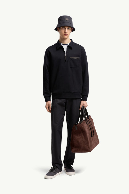 Leather Logo Cotton Blend Half-Zip Sweatshirt