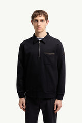Leather Logo Cotton Blend Half-Zip Sweatshirt
