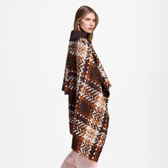 Asymmetrical Tartan Tweed Cape Coat