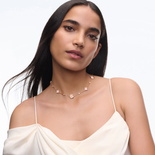 Color Blossom Bb Multi-motif Short Necklace, Pink Gold, Pink Mother-of-pearl And Diamond