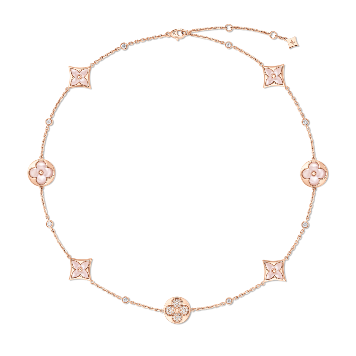 Color Blossom Bb Multi-motif Short Necklace, Pink Gold, Pink Mother-of-pearl And Diamond
