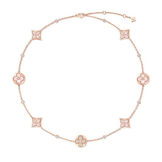 Color Blossom Bb Multi-motif Short Necklace, Pink Gold, Pink Mother-of-pearl And Diamond