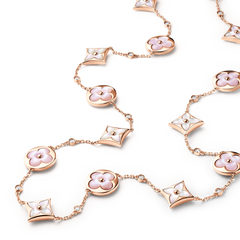 Color Blossom M Multi-Motif Long Necklace, Pink Gold, White and Pink Mother-of-Pearl and Diamonds