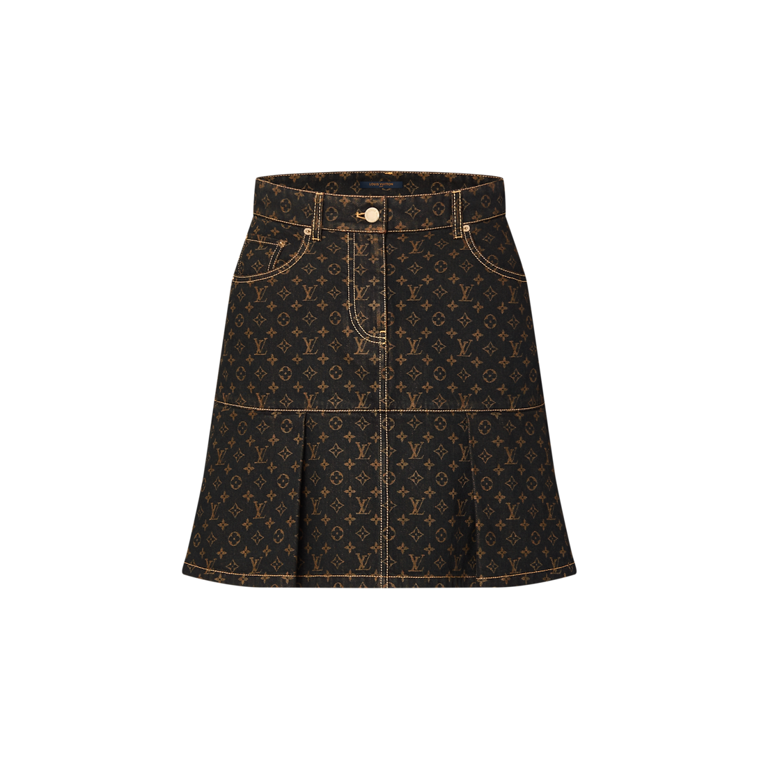 Monogram Denim Pleated Skirt