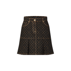 Monogram Denim Pleated Skirt