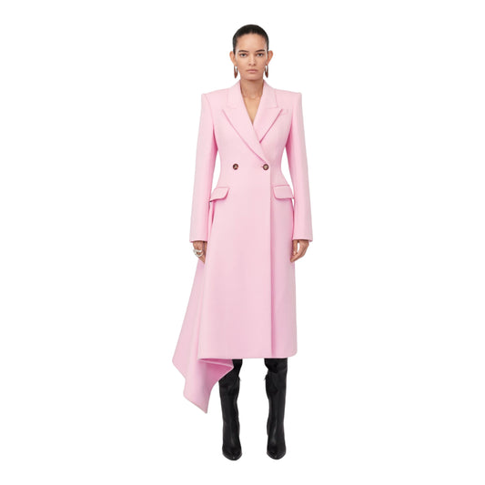 Women's Midi Draped Coat in Pale Pink