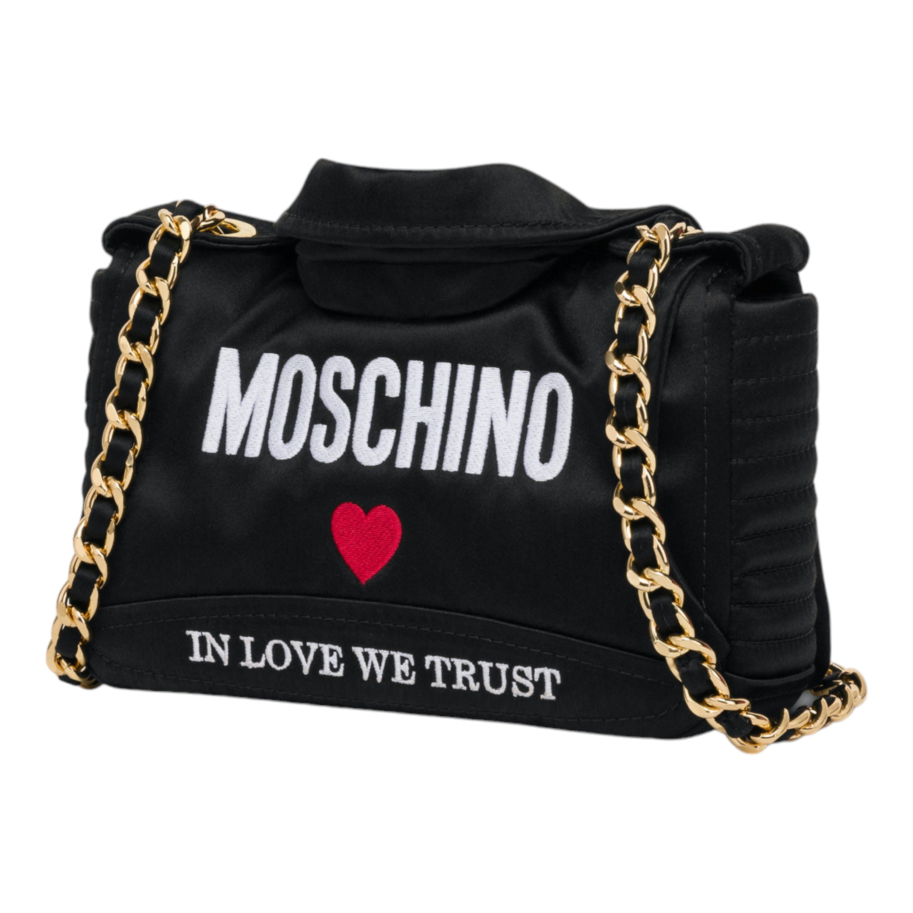 Moschino Satin Biker Bag In Love We Trust