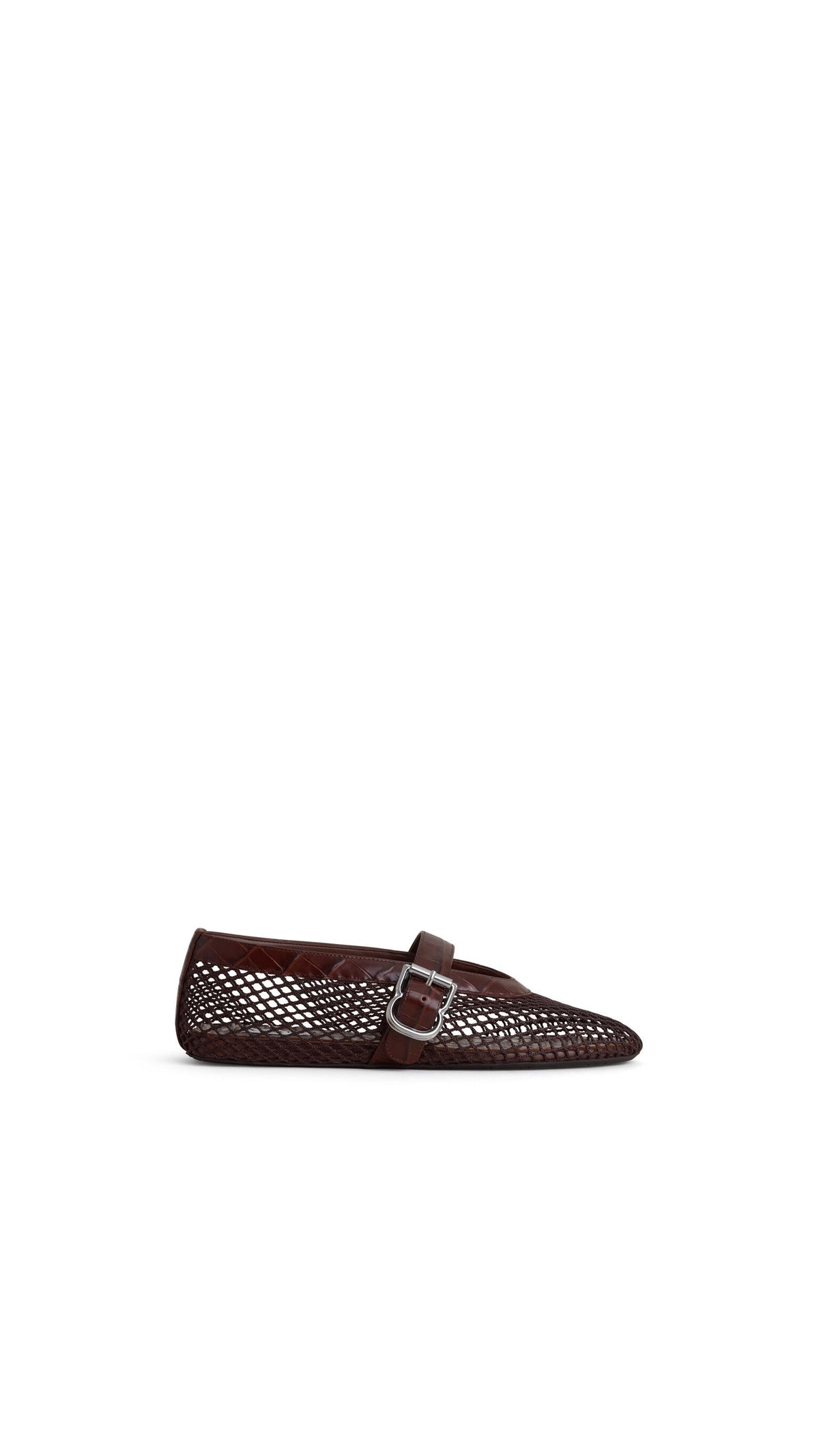 Ballet Flats In Fishnet And Crocodile Embossed Calfskin