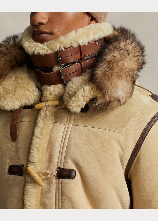 Leather-Trim Shearling Toggle Coat