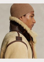 Leather-Trim Shearling Toggle Coat