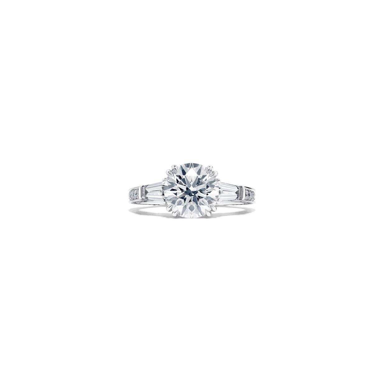 Round And Baguette White Diamond Engagement Ring, 2.30ct