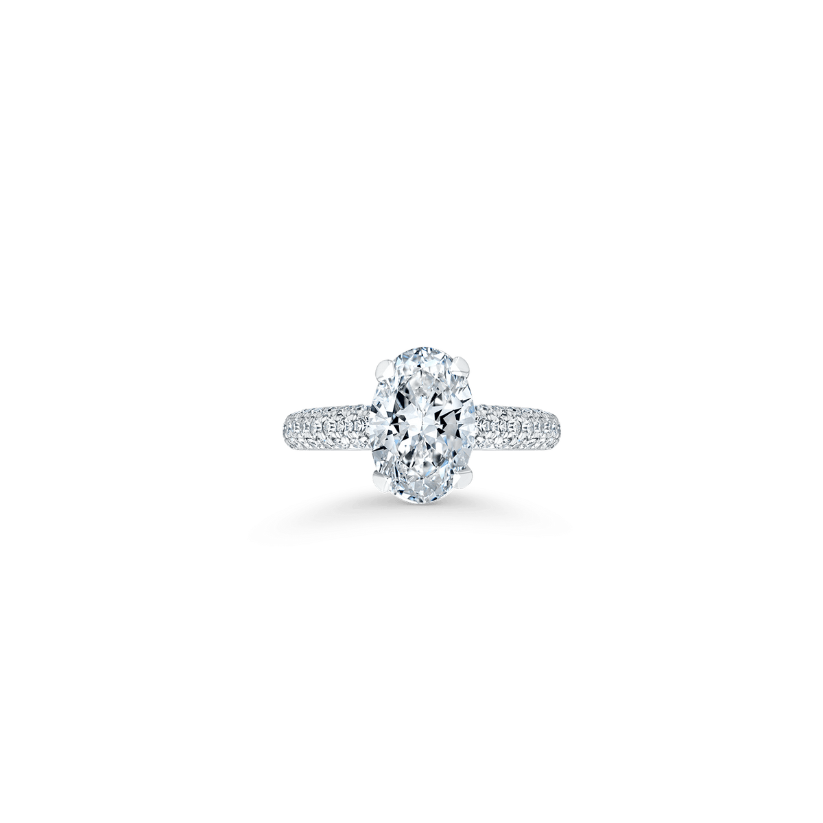 Oval Cut With Skinny Pave Band White Diamond Engagement Ring, 1.61ct