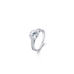 Round And Baguette White Diamond Engagement Ring, 2.30ct