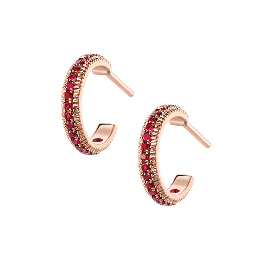 Colours of Love Rose Gold & Ruby Fluted Hoop Earrings