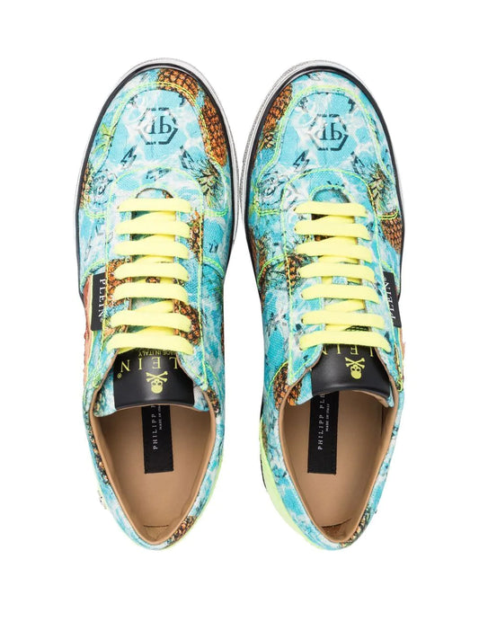 Flame-Print Canvas Low-Top Sneakers
