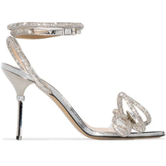 Silver Double Bow 95 Crystal Sandals