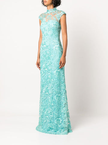 Floral-Embroidered Sleeveless Gown