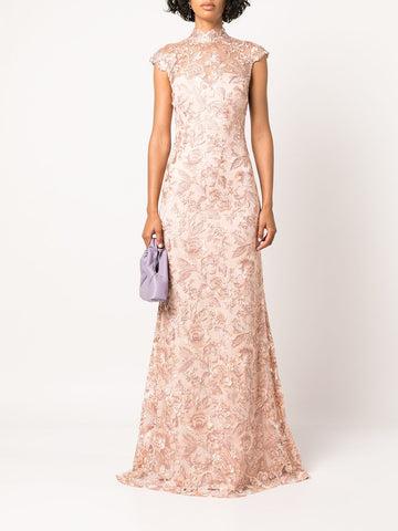 Floral-Embroidered Sleeveless Gown
