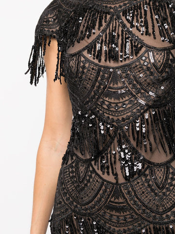 Sequin-Design Tassel-Detail Midi-Dress