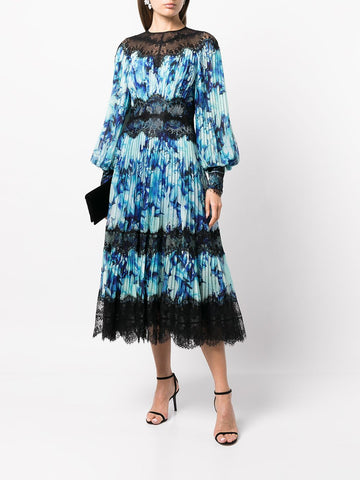 Lace-Detail Floral-Print Midi Dress