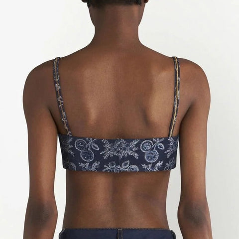 Demin Jacquard Bralette Top With Apples