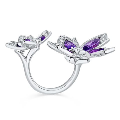 Palm Two Flower Ring with Amethyst