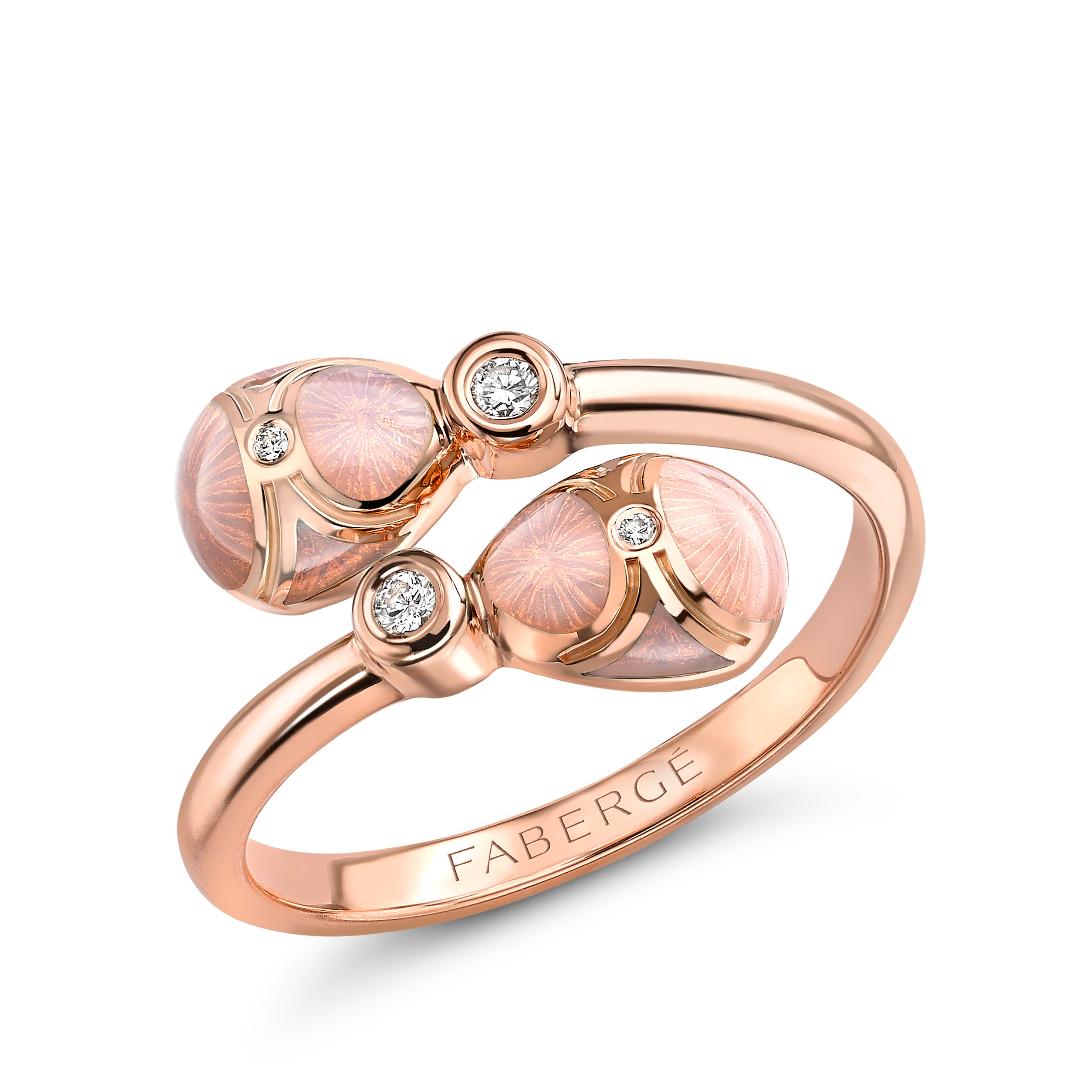 Heritage Rose Gold Diamond & Pink Guilloché Enamel Crossover Ring