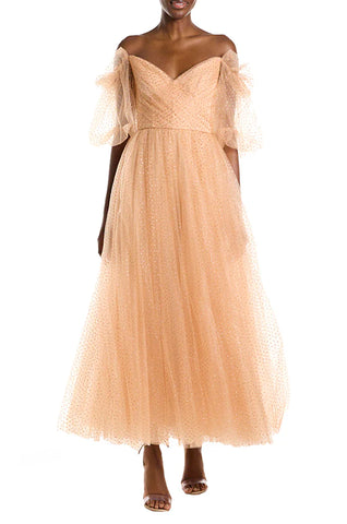 Glitter Tulle Off-the-Shoulder Cocktail Dress