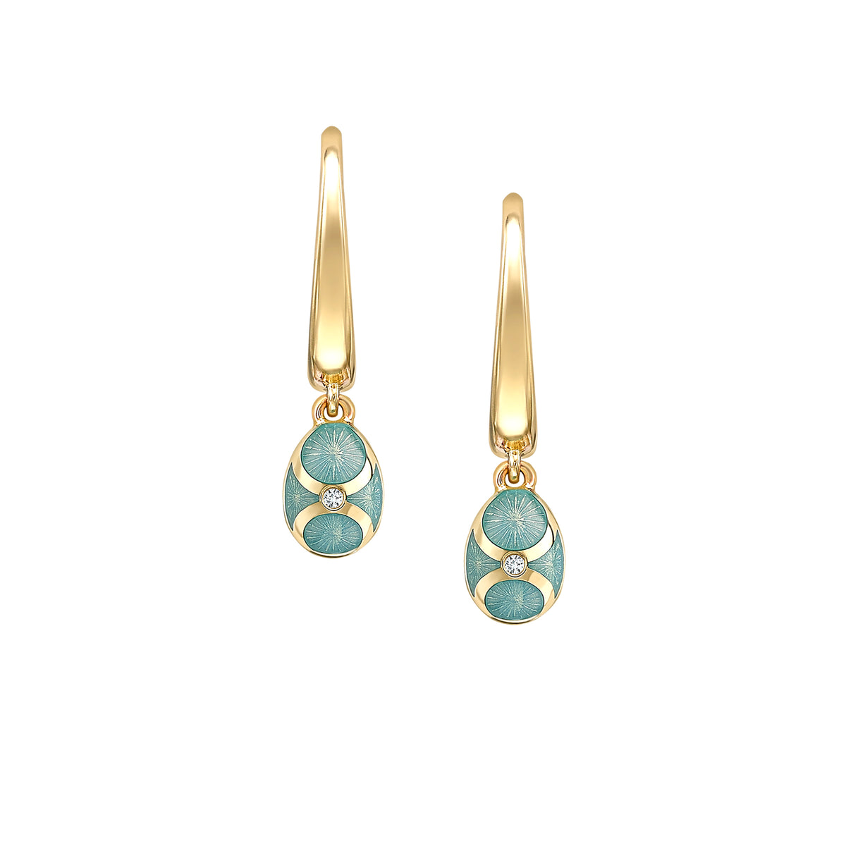 Heritage Yellow Gold Diamond & Turquoise Guilloché Enamel Hoop Drop Earrings