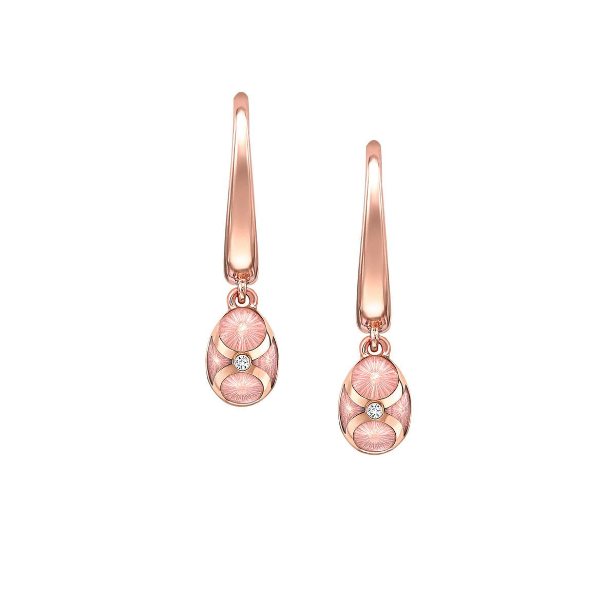 Heritage Rose Gold Diamond & Pink Guilloché Enamel Hoop Drop Earrings