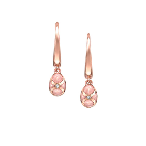 Heritage Rose Gold Diamond & Pink Guilloché Enamel Hoop Drop Earrings