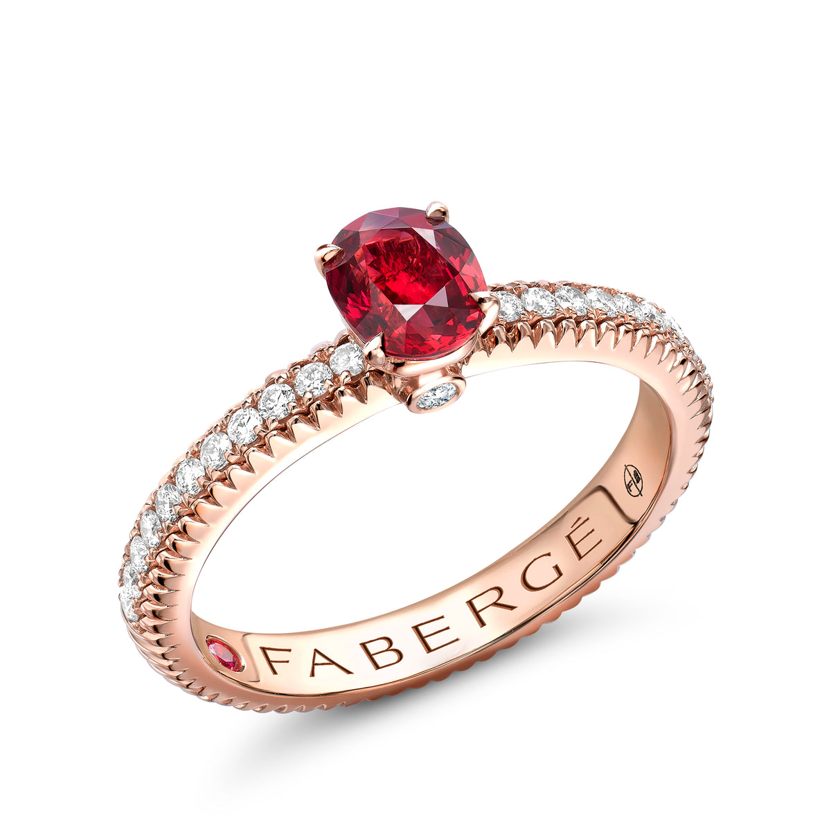 Colours of Love Rose Gold Ruby Fluted Ring with Diamond Shoulders