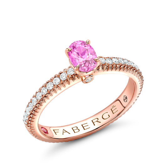 Colours of Love Rose Gold Pink Sapphire Fluted Ring with Diamond Shoulders
