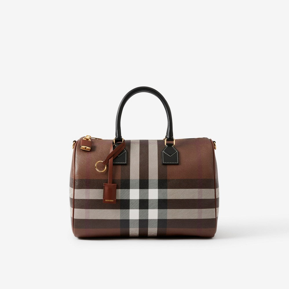 Check and Leather Medium Bowling Bag