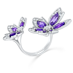 Palm Two Flower Ring with Amethyst