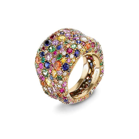 Emotion 18K Yellow Gold Multicolour Gemstone Encrusted Chunky Ring With Diamonds