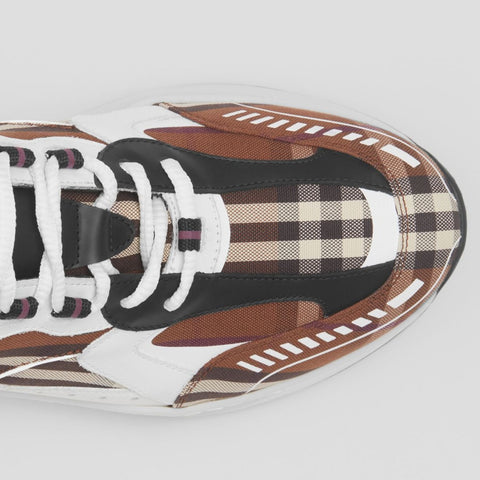 Vintage Check Cotton and Leather Sneakers