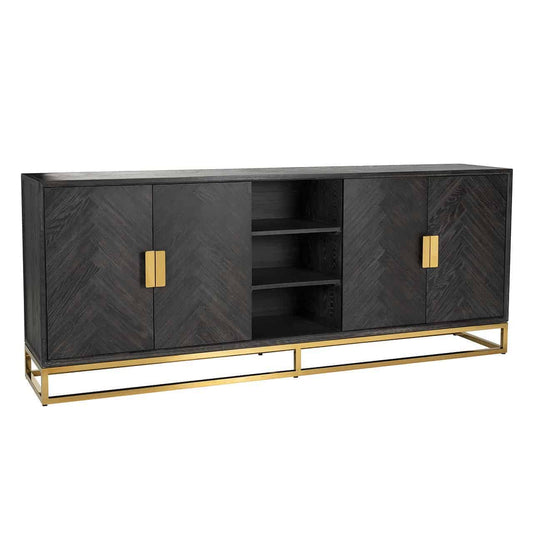 Sideboard Blackbone Gold 4-Doors + Open Compartment (Black rustic)