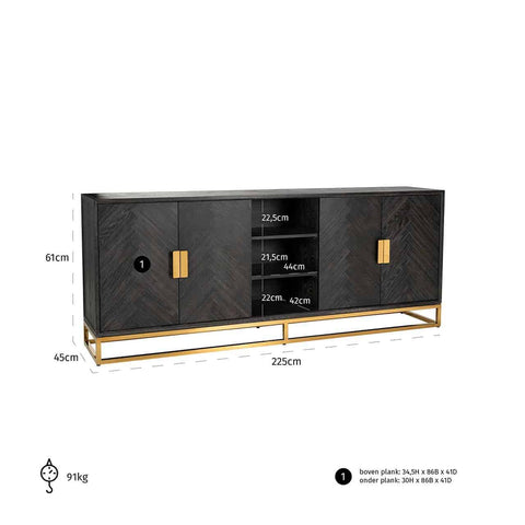Sideboard Blackbone Gold 4-Doors + Open Compartment (Black rustic)