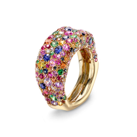 Emotion 18K Yellow Gold Diamond & Multicolour Gemstone Encrusted Ring