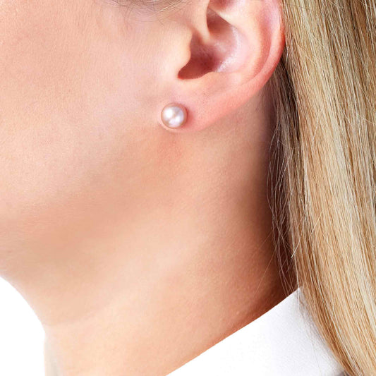 Classic Pink Freshwater Pearl Stud Earrings in 18ct White Gold