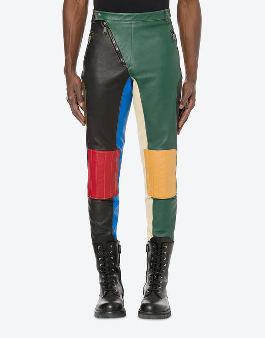 Mixed patchwork nappa trousers