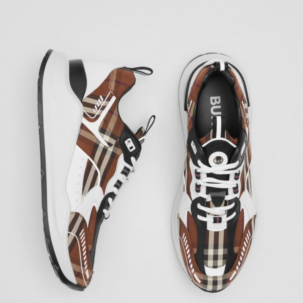 Vintage Check Cotton and Leather Sneakers