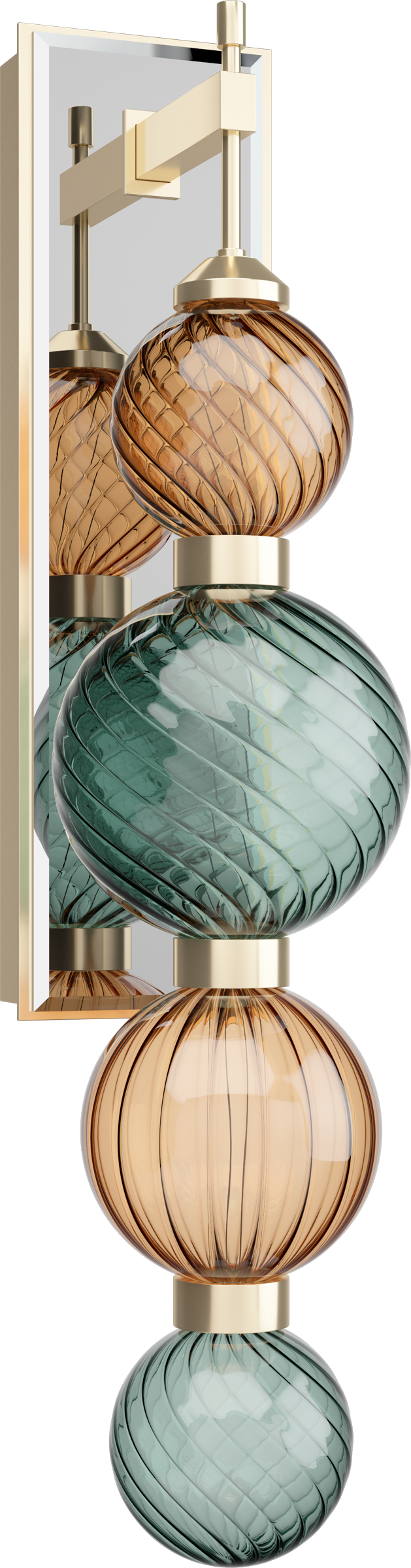 Wall Sconce made coloured glass spheres and satin champagne metal finish